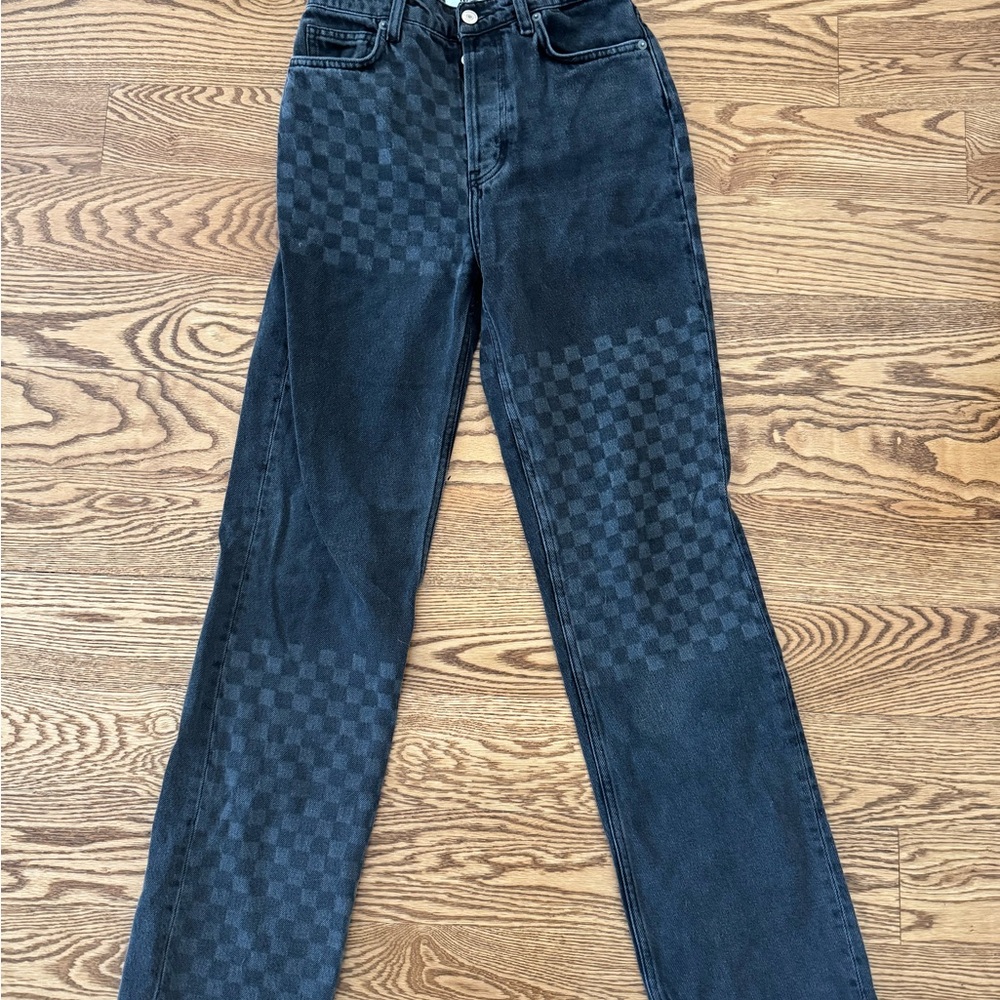 Reformation Black Checkered Straight Leg Jeans